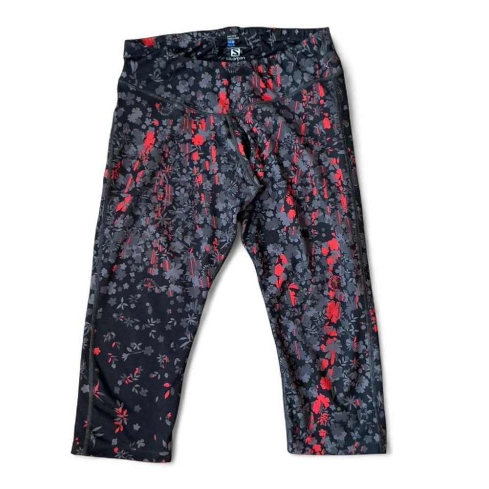 Salomon Womens Floral Cropped Leggings Black Red Grey Athletic‎ Tights Size M